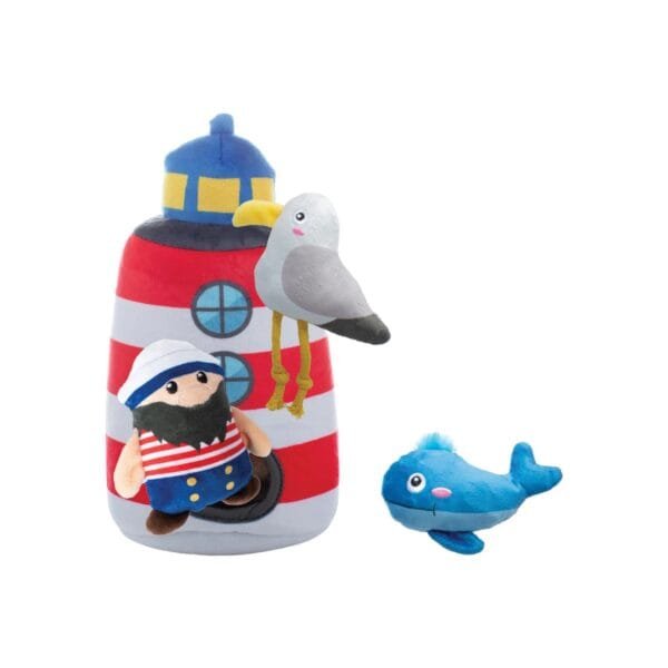 PetShop by Fringe Studio Ships Ahoy - 4-in-1 Interactief Hondenspeeltje met Vuurtoren en Avontuurlijke Vriendjes Ahoy, kapitein pup! Laat je hond de zeebries voelen met de PetShop by Fringe Studio Ships Ahoy! De PetShop by Fringe Studio Ships Ahoy is een uniek 4-in-1 interactief hondenspeeltje dat je hond uitnodigt voor een spannend zee-avontuur! Dit speelgoed bestaat uit een grote, zachte vuurtoren met daarin drie schattige verstopte vriendjes – een nieuwsgierige meeuw, een dappere kapitein en een vrolijke walvis. Elk speeltje bevat een pieper, zodat jouw hond telkens weer verrast wordt en het speelplezier eindeloos doorgaat. Dit speelgoed is perfect voor honden die van speurspelletjes houden. Je kunt de drie speeltjes in de vuurtoren verstoppen en je hond laten ontdekken en zoeken, wat het natuurlijke snuffelinstinct stimuleert.  Waarom kiezen voor PetShop by Fringe Studio Ships Ahoy?  4-in-1 interactief ontwerp: Grote vuurtoren met drie kleine speeltjes (meeuw, kapitein en walvis) die ideaal zijn om mee te knuffelen en voor speurspelletjes. Ingebouwde piepers en crinkles: Stimuleert actief spelen en houdt je hond urenlang bezig. Ingebouwde piepers: Elk vriendje bevat een pieper om je hond actief en nieuwsgierig te houden. Stimuleert speur- en snuffelgedrag: Perfect om je hond mentaal uit te dagen en zijn snuffelvaardigheden te versterken De Ships Ahoy speelset biedt niet alleen een leuke uitdaging, maar ook een veelzijdige speelervaring voor jouw hond. Het vrolijke zee thema en de combinatie van verstoppen, zoeken en piepen zorgen voor uren plezier en mentale stimulatie. Ideaal voor honden die houden van interactieve speeltjes! Bestel de PetShop by Fringe Studio Ships Ahoy vandaag en geef je hond een speelse, nautische belevenis met dit interactieve hondenspeeltje! Afmeting PetShop by Fringe Studio Ships Ahoy: Vuurtoren: 25 x 14 cm, Walvis: 10 x 12,5 cm, Kapitein: 10 x 11,5 cm, Meeuw: 15 x 14. Geweldig voor honden van alle groottes, maar niet bedoeld voor kauwers. Let op: Er is geen enkel hondenspeelgoed in de wereld wat niet kapot kan. Ondanks de algehele stevigheid van het speelgoed, zou het kapot kunnen gaan. Op hondenspeelgoed zit geen garantie. Kies dus het juiste soort speeltje voor jouw hond zijn kauw- en speelbehoefte. Haal kapotte speeltjes meteen weg en laat jouw hond alleen spelen onder toezicht. PetShop by Fringe Studio Hondenspeelgoed Wij zijn trots om het populaire merk 'Petshop by Fringe Studio' met jullie te kunnen delen. Petshop by Fringe Studio is een merk dat bekend staat om zijn stijlvolle en speelse ontwerpen. Als je op zoek bent naar hondenspeelgoed dat niet alleen functioneel is, maar er ook nog eens prachtig uitziet, dan zit je met dit merk helemaal goed. Stijlvol en uniek hondenspeelgoed voor elke hond Het speelgoed van Petshop by Fringe Studio valt direct op door zijn unieke en creatieve ontwerpen. Of je nu een hondenspeeltje zoekt in de vorm van een grappige cactus, een schattige eenhoorn of een luxe fles champagne, bij dit merk vind je altijd iets bijzonders. De ontwerpen zijn speels, kleurrijk en vaak voorzien van grappige details die zowel honden als hun baasjes doen glimlachen. Duurzaam hondenspeelgoed Naast het leuke design is het speelgoed van Fringe Studio ook gemaakt van duurzame materialen die tegen een stootje kunnen. Of je hond nu graag knuffelt, kauwt of apporteert, dit speelgoed is ontworpen om langdurig speelplezier te bieden. Het is gemaakt van hoogwaardige stoffen en voorzien van piepers en andere geluidseffecten die de aandacht van je hond blijven trekken. Voor elke hond wat wils Fringe Studio biedt een breed scala aan hondenspeelgoed dat geschikt is voor honden van alle maten en leeftijden. Van zachte knuffels voor de pup tot stevig kauwspeelgoed voor de volwassen hond. Er is voor iedere hond een passend speeltje te vinden. Het speelgoed is bovendien veilig, zodat je zonder zorgen je hond kunt laten genieten. Shop Petshop by Fringe Studio bij A Lot for Doodles In onze webshop vind je een uitgebreide collectie van Petshop by Fringe Studio, altijd up-to-date met de nieuwste trends en collecties. Of je nu een verjaardagscadeautje zoekt voor je hond of gewoon een leuk speeltje om de dag op te vrolijken, bij ons ben je aan het juiste adres. Blader door ons assortiment en geef je trouwe viervoeter het beste speelgoed, waar hij gegarandeerd dol op zal zijn! Heb je vragen over onze producten of advies nodig wat je het beste kunt bestellen? Neem gerust contact met ons op, we helpen je graag verder.